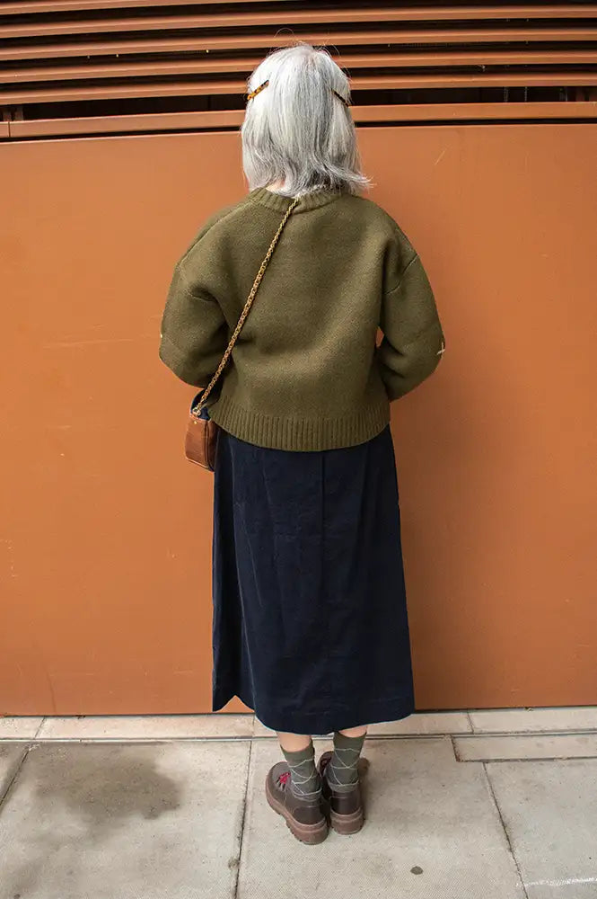 Fransa Cory Salute Navy Corduroy Skirt