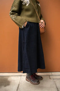 Fransa Cory Salute Navy Corduroy Skirt