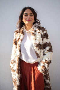 Molliolli Jacob Vanilla And Brown Cow Print Coat - The Mercantile London