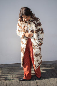 Molliolli Jacob Vanilla And Brown Cow Print Coat - The Mercantile London