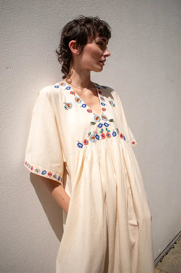 Habiba Flora Vanilla Cream Embroidered Dress
