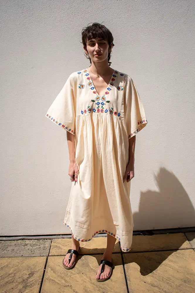 Habiba Flora Vanilla Cream Embroidered Dress