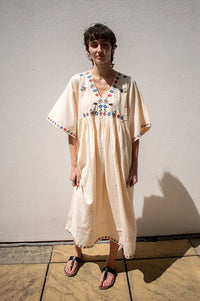 Habiba Flora Vanilla Cream Embroidered Dress
