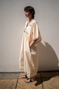 Habiba Flora Vanilla Cream Embroidered Dress