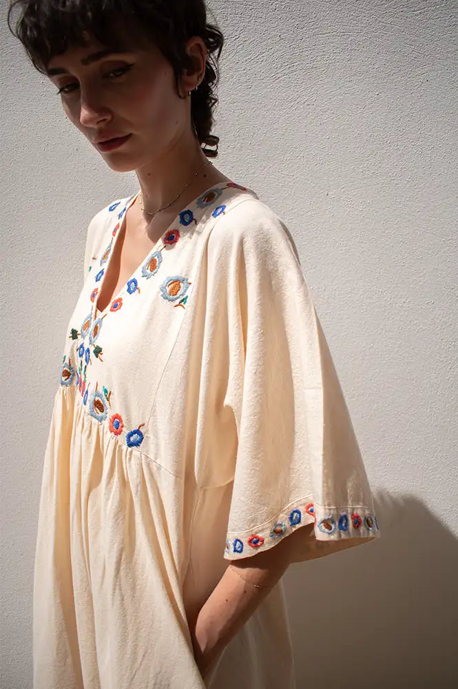 Habiba Flora Vanilla Cream Embroidered Dress
