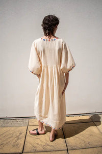 Habiba Flora Vanilla Cream Embroidered Dress