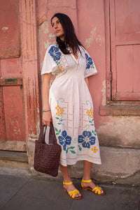 M.A.B.E Laney Embroidered Ecru Dress - The Mercantile London