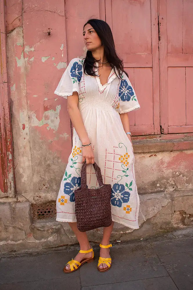 M.A.B.E Laney Embroidered Ecru Dress - The Mercantile London