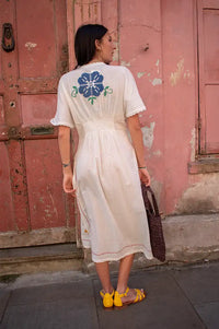 M.A.B.E Laney Embroidered Ecru Dress - The Mercantile London