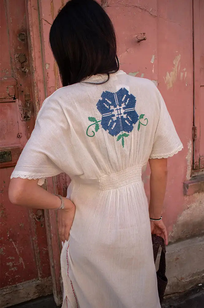 M.A.B.E Laney Embroidered Ecru Dress - The Mercantile London