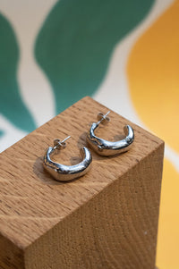 White C Shaped Curve Silver Earrings - The Mercantile London