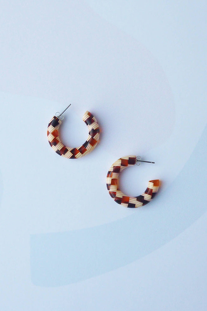 Custom Made Honey Checker Hoop Earrings - The Mercantile London