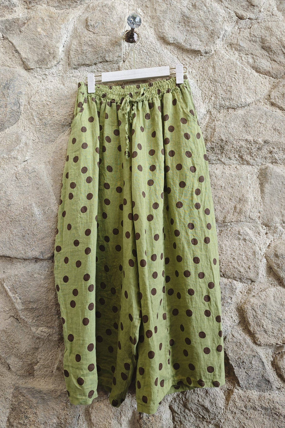 Linen & More Pistachio Polka Dot Pants