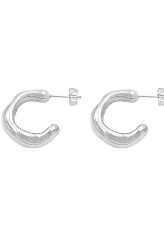 White C Shaped Curve Silver Earrings - The Mercantile London