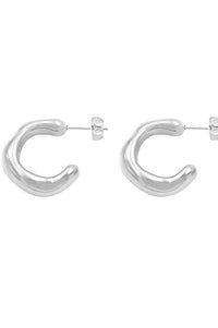 White C Shaped Curve Silver Earrings - The Mercantile London