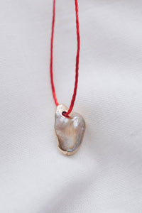 Lyon & Feather Red String Gold Pearl Necklace