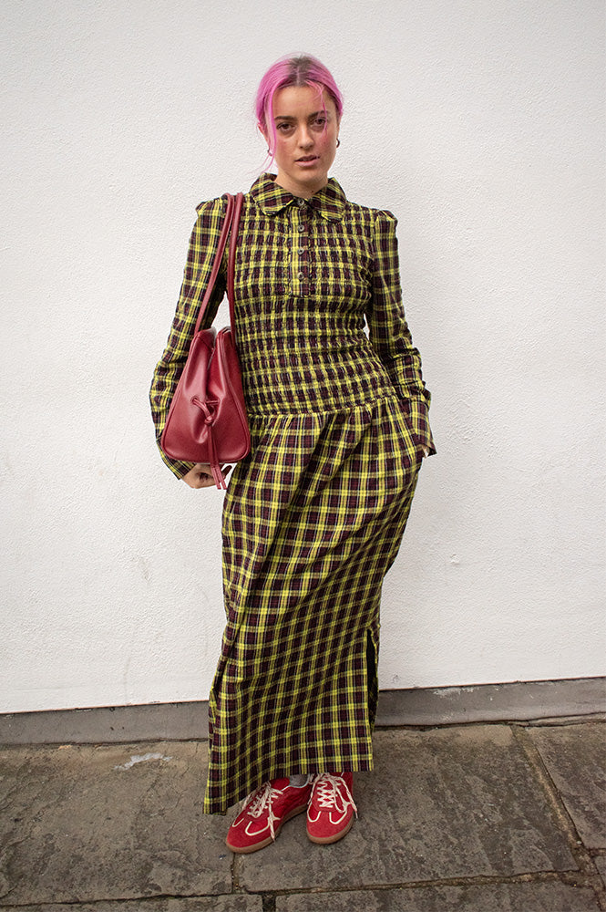 Damson Madder Hazel Yellow Check Midi Dress - The Mercantile London