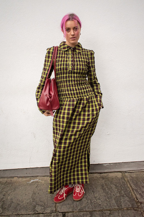 Damson Madder Hazel Yellow Check Midi Dress - The Mercantile London