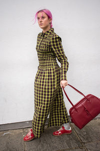 Damson Madder Hazel Yellow Check Midi Dress - The Mercantile London