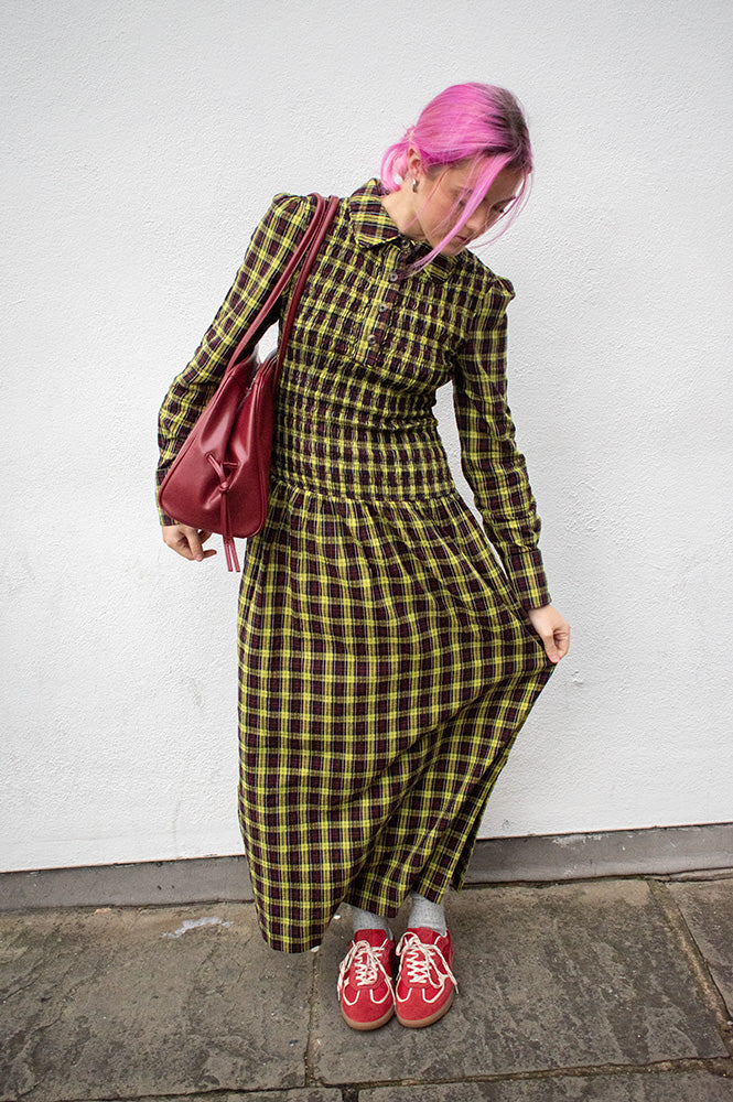 Damson Madder Hazel Yellow Check Midi Dress - The Mercantile London