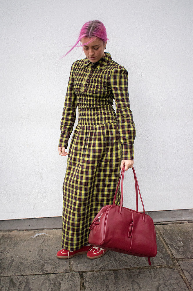 Damson Madder Hazel Yellow Check Midi Dress - The Mercantile London