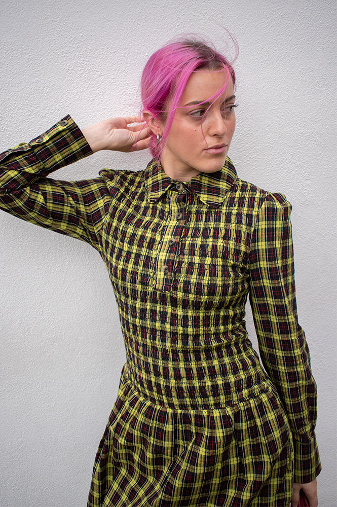 Damson Madder Hazel Yellow Check Midi Dress - The Mercantile London