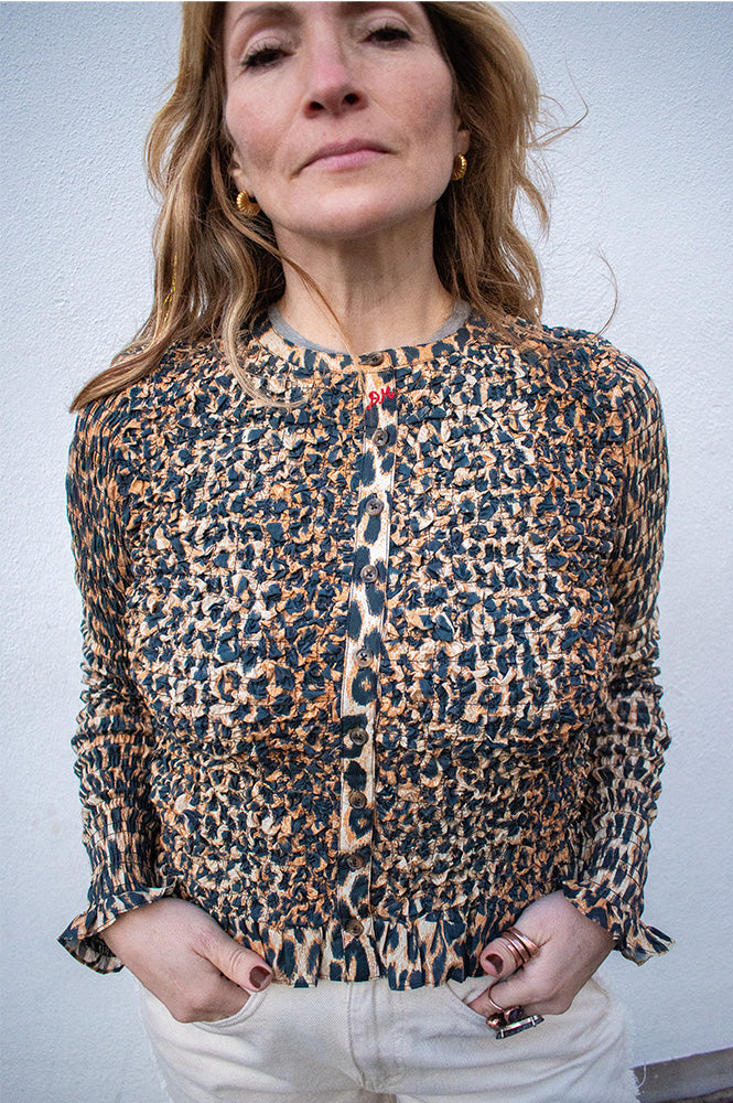 Damson Madder Elliana Leopard Smocked Cardi