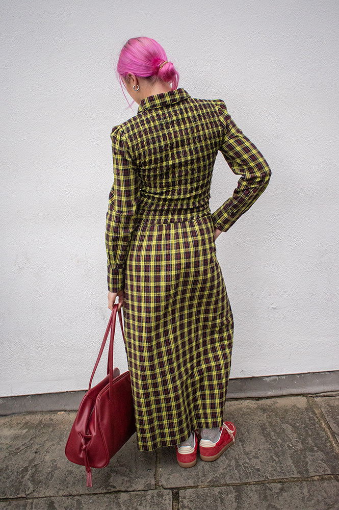 Damson Madder Hazel Yellow Check Midi Dress - The Mercantile London