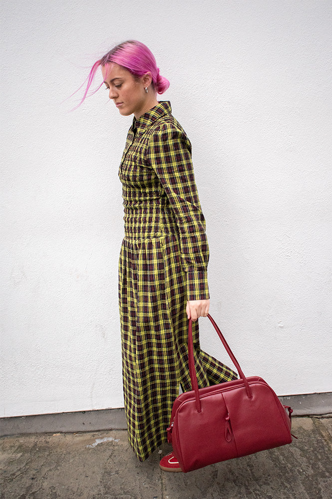 Damson Madder Hazel Yellow Check Midi Dress - The Mercantile London