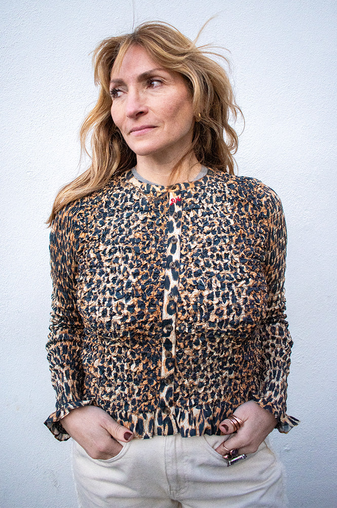 Damson Madder Elliana Leopard Smocked Cardi