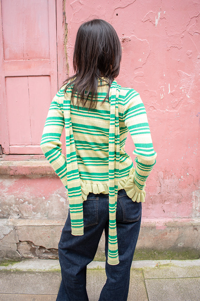 Damson Madder Anelis Green Stripe Jumper - The Mercantile London