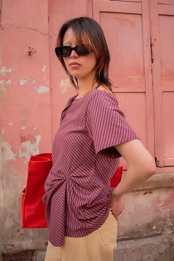 Damson Madder Reece Red Stripe Tee - The Mercantile London