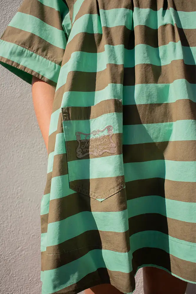 Damson Madder Maggie Aqua Olive Stripe Mini Polo Dress - The Mercantile London
