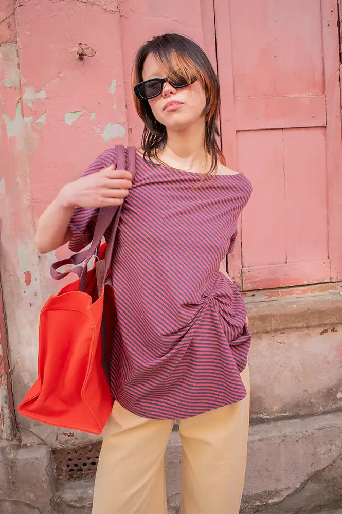 Damson Madder Reece Red Stripe Tee - The Mercantile London