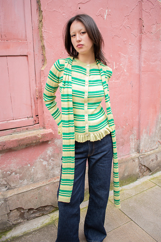 Damson Madder Anelis Green Stripe Jumper - The Mercantile London