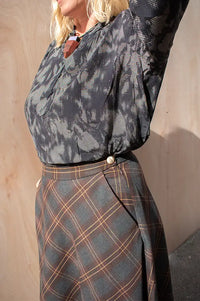 Petite Mendigote Lena Grey Checked Skirt