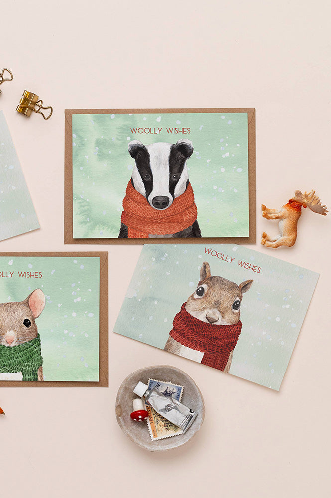 Mister Peebles Woolly Wishes Squirrel Christmas Card - The Mercantile London