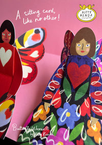 SS25 Kitty Kendra Butterfly Woman Midnight Floral Greeting Card - The Mercantile London