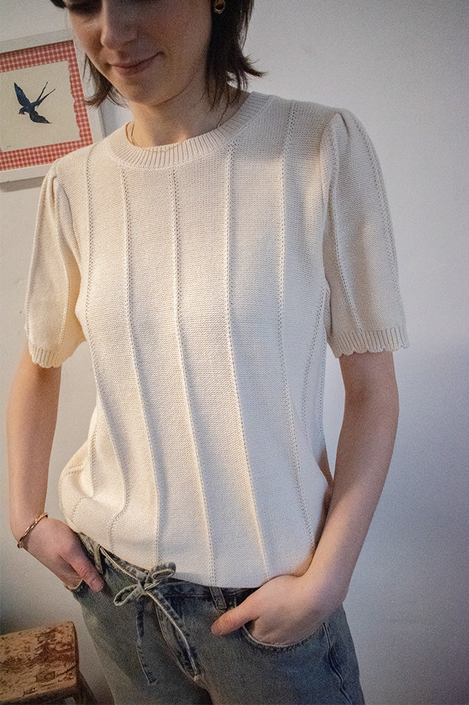 ICHI Demue Birch Short Sleeve Knitted Top - The Mercantile London