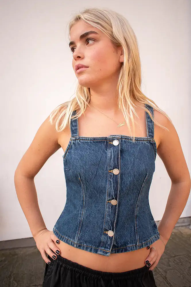 Dr Denim Niamh Dark Retro Vintage Top - The Mercantile London