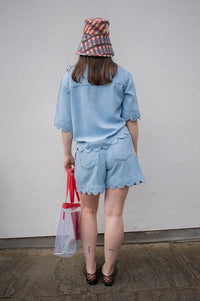 Stella Nova Light Blue Soft Denim Scalloped Shorts - The Mercantile London