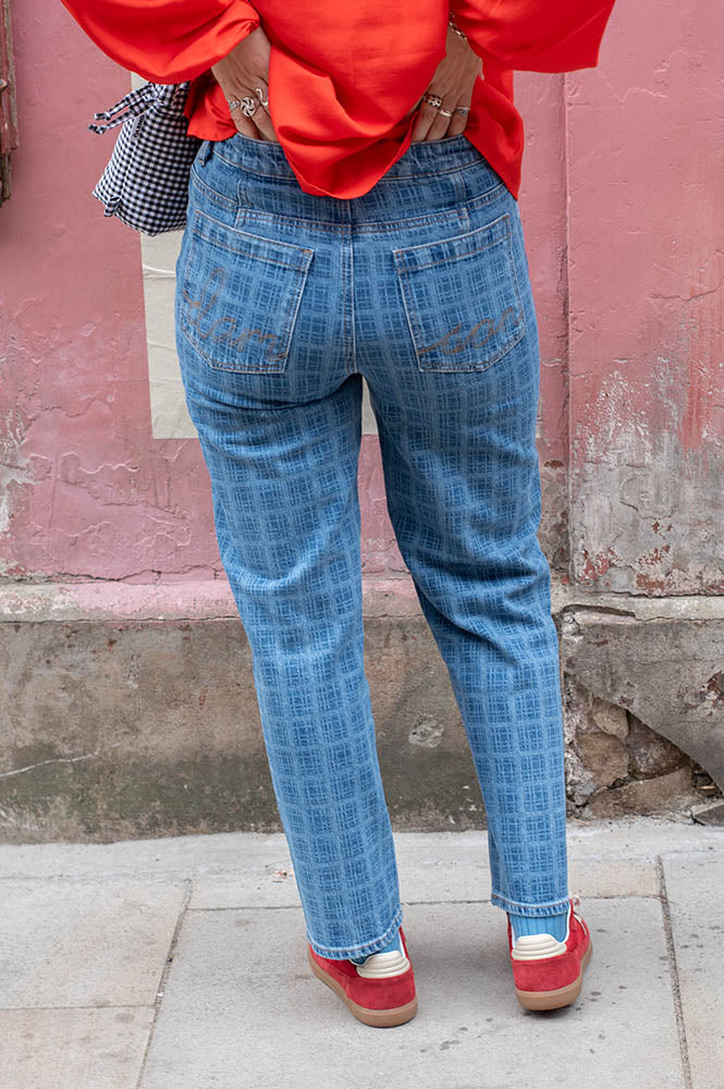 Damson Madder Tovie Laser Check Jeans - The Mercantile London