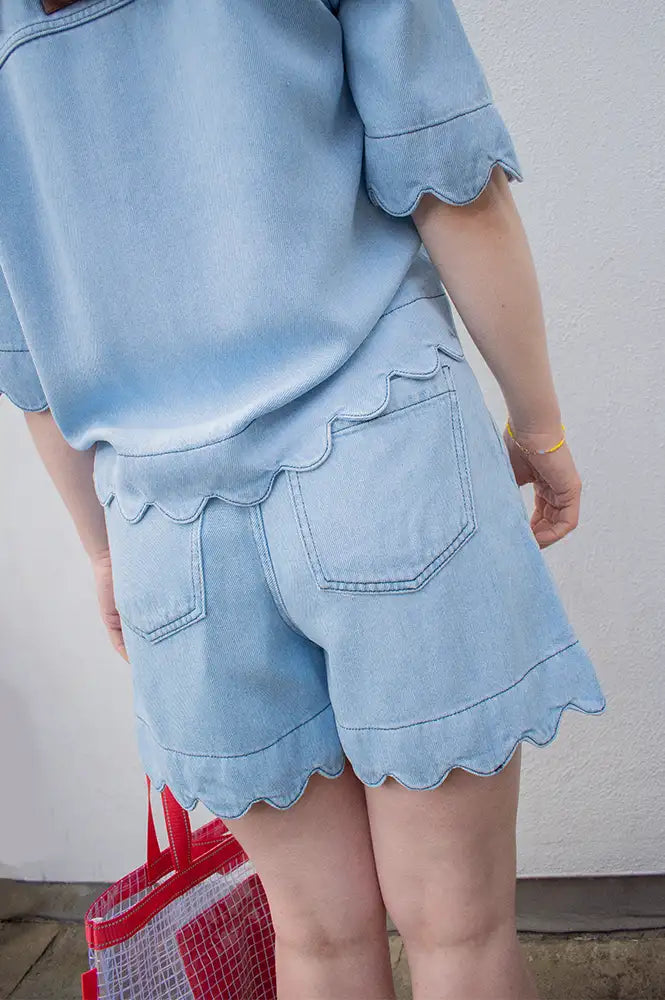 Stella Nova Light Blue Soft Denim Scalloped Shorts - The Mercantile London