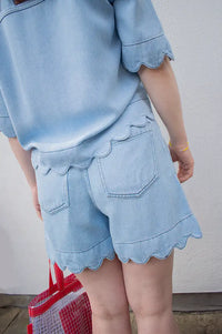 Stella Nova Light Blue Soft Denim Scalloped Shorts - The Mercantile London
