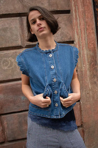 ICHI Palou Washed Dark Blue Waistcoat - The Mercantile London