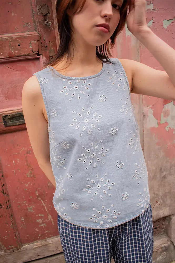 Numph Delilah Light Blue Denim Top - The Mercantile London