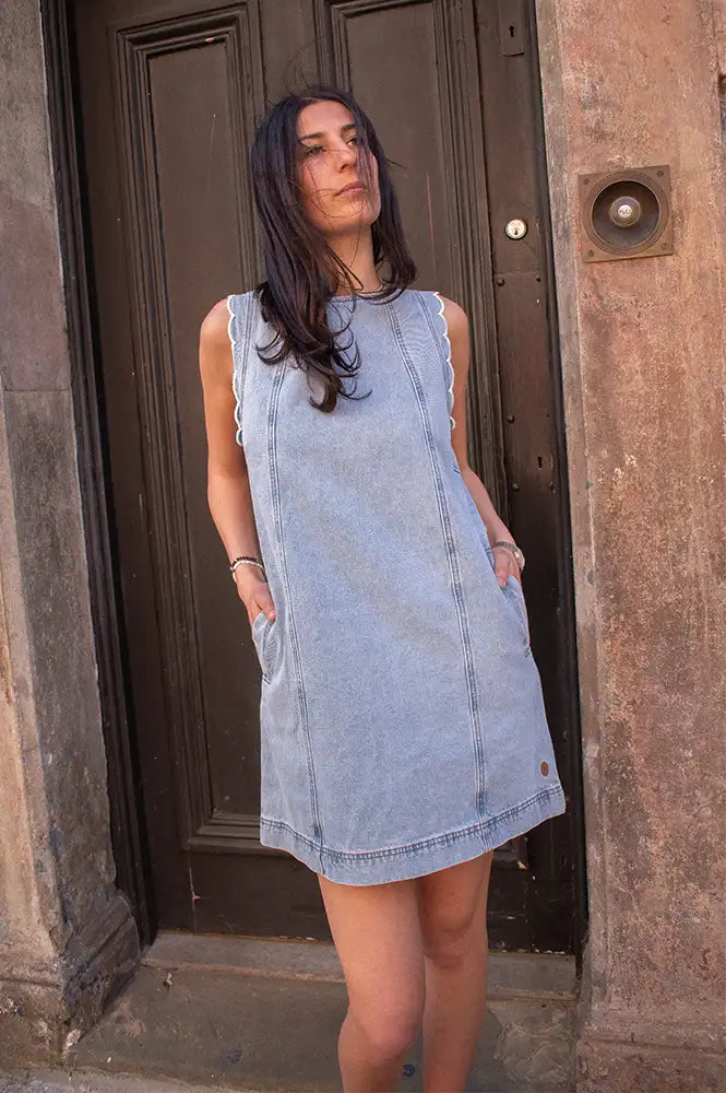FRNCH Vito Light Blue Denim Dress - The Mercantile London
