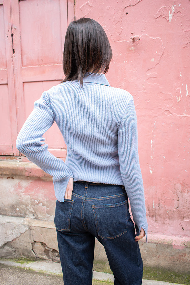 Dr Denim Eliza Dusty Blue Knitted Top - The Mercantile London
