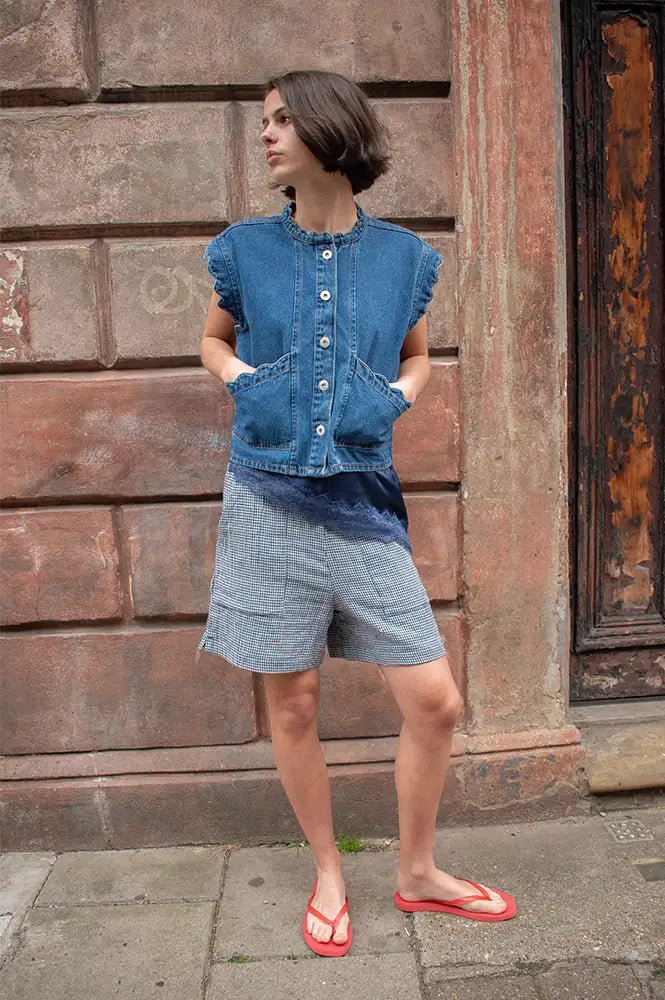 ICHI Palou Washed Dark Blue Waistcoat - The Mercantile London