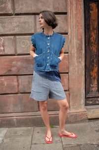 ICHI Palou Washed Dark Blue Waistcoat - The Mercantile London